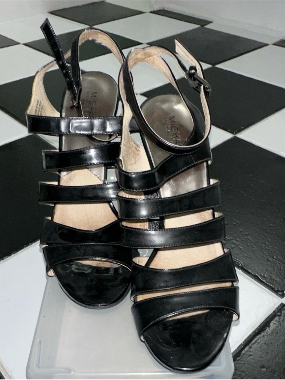 Michael Kors Black Patent Strappy Stiletto Heels - Picture 3 of 3